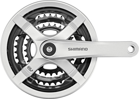 Shimano FC-TY501 Kurbelgarnitur 6/7/8-fach 48-38-28 Zähne mit Kettenschutzring silber